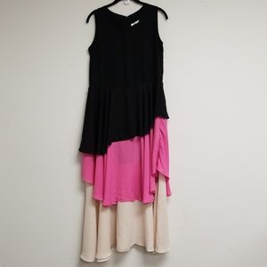 Answer Colorblock Ruffled A-line Dress